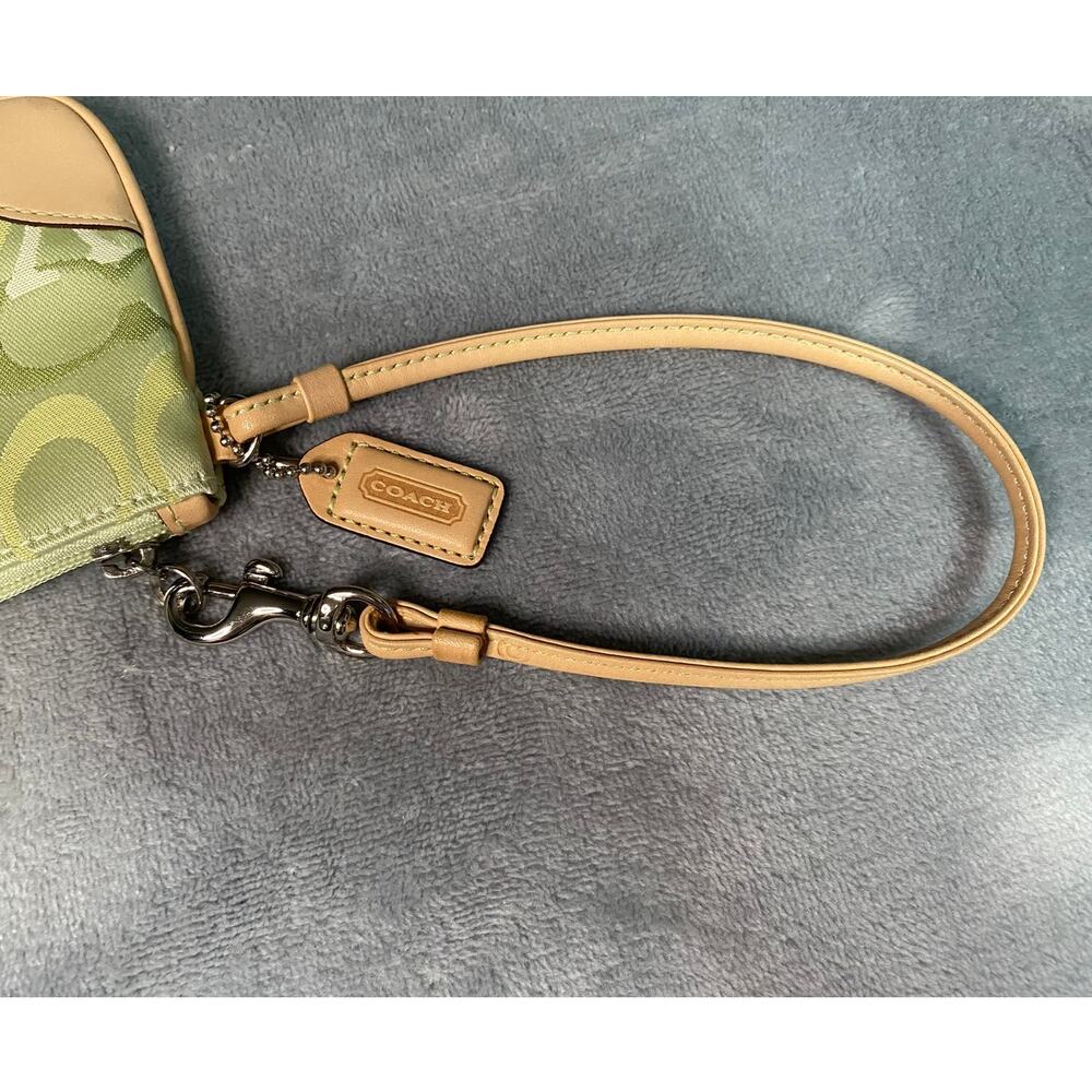 Coach Wristlet Lime Green Camel Canvas Leather Silver Small Y2K Casual NWOT - Picture 4 of 8